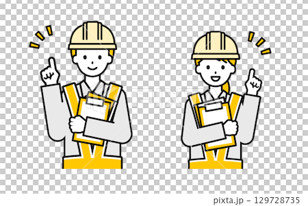 シンプルな交通誘導員の男女_気づき 129728735