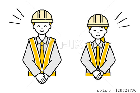 シンプルな交通誘導員の男女_挨拶 129728736
