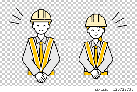 シンプルな交通誘導員の男女_挨拶 129728736