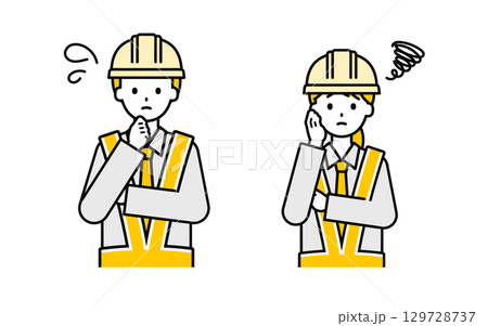 シンプルな交通誘導員の男女_困った 129728737