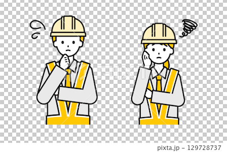 シンプルな交通誘導員の男女_困った 129728737