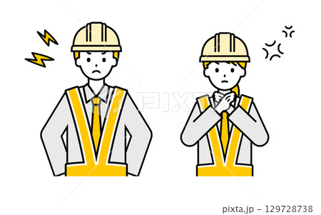 シンプルな交通誘導員の男女_怒る シンプルな交通誘導員の男女_怒る 129728738