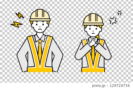 シンプルな交通誘導員の男女_怒る シンプルな交通誘導員の男女_怒る 129728738