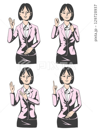 スーツを着た若い女性の案内セット 129728937