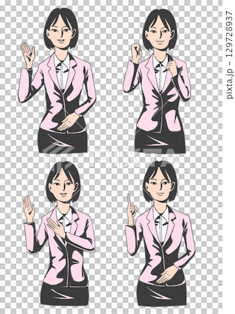 スーツを着た若い女性の案内セット 129728937