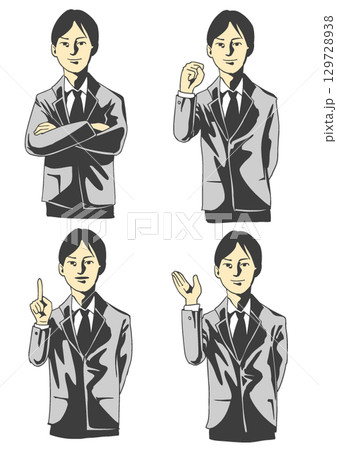 スーツを着たビジネスマンの案内イラストセット 129728938