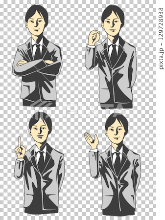 スーツを着たビジネスマンの案内イラストセット 129728938