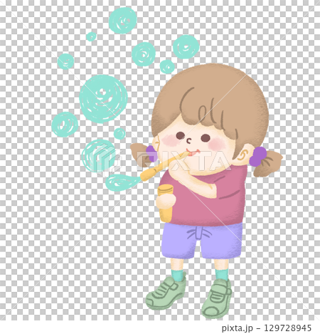 吹泡泡的女孩的插圖 吹泡泡的女孩的插圖 129728945