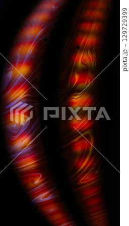 Illuminated ink background. Blur paint bubble. Oil emulsion blend curve flare on black water. Abstract color drop fluid light swirl art texture. 129729399