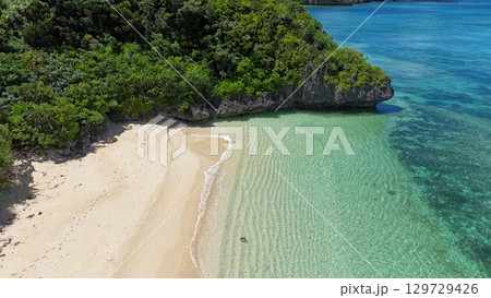 エメラルドグリーンの海と白い砂浜 129729426