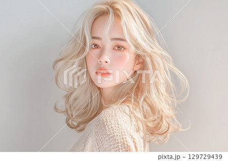 美しいブロンドヘアの女性・ヘアカラー「AI生成画像」 129729439