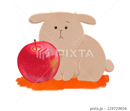 【かわいい動物イラスト】うさぎとりんご／秋・果物・癒しキャラクター 129729656