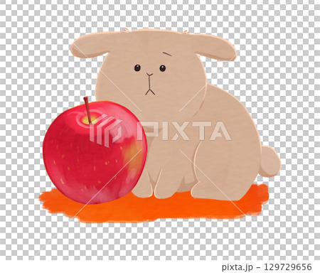 【かわいい動物イラスト】うさぎとりんご／秋・果物・癒しキャラクター 129729656