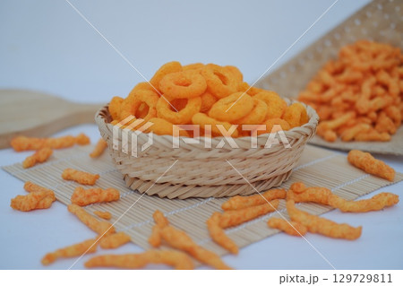 Cheese Puffs Served in Wicker Basket Cheese Puffs Served in Wicker Basket 129729811
