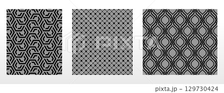 Geometric set of seamless black and gray patterns. Simple vector graphics 129730424