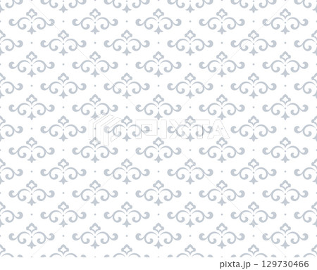 Flower geometric pattern. Seamless vector background. White and gray ornament. Ornament for fabric, wallpaper, packaging. Decorative print Flower geometric pattern. Seamless vector background. White and gray ornament. Ornament for fabric, wallpaper, packaging. Decorative print 129730466