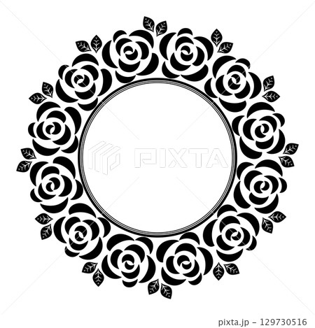 Decorative frame Elegant vector element for design in Eastern style, place for text. Floral black and white border. Lace illustration for invitations and greeting cards. 129730516