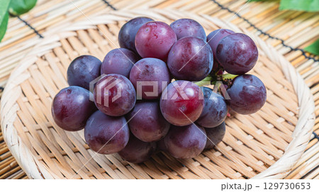 竹ざるに盛られたピオーネピオーネ, 葡萄, ぶどう, 国産ぶどう, 巨峰, 秋の果物, フルーツ, 竹ざるに盛られたピオーネピオーネ, 葡萄, ぶどう, 国産ぶどう, 巨峰, 秋の果物, フルーツ, 129730653
