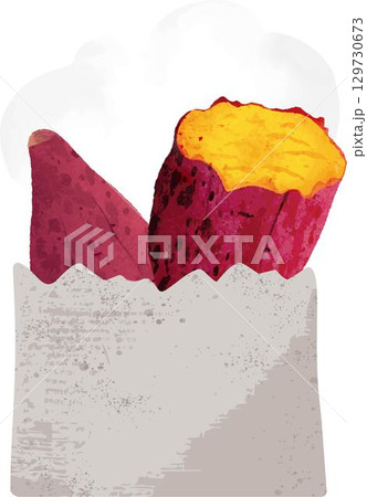秋 さつまいも 焼き芋 水彩 手描き アナログ アート イラスト素材 秋 さつまいも 焼き芋 水彩 手描き アナログ アート イラスト素材 129730673