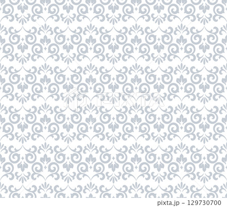 Floral pattern. Seamless vector background. Vintage wallpaper in the Baroque style. White and gray ornament for fabric, wallpaper, packaging. Ornate Damask flower illustration 129730700