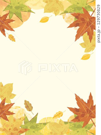 秋　もみじ　紅葉　葉　水彩　手描き　風景　和風　フレーム　背景　壁紙　デザイン　イラスト素材 129730829