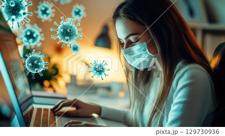 Woman Working From Home During Pandemic 129730936