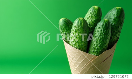 Cucumber vegetable on brown paper grocery cone bag eco friendly package 129731075