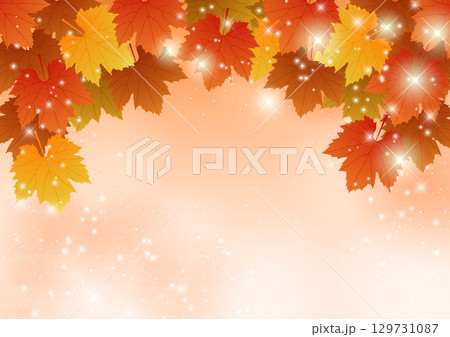 秋、西洋楓、紅葉背景、イラスト、かわいい、アーチ 129731087