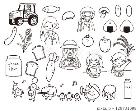 食育イラストセット1白黒 129731099