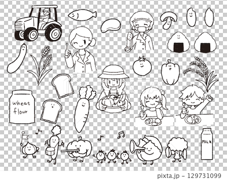 食育イラストセット1白黒 129731099