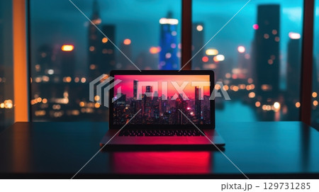 Laptop Night Cityscape 129731285