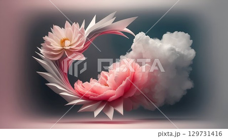 An Elegant Floral Design That Beautifully Incorporates Soft Clouds in Its Composition 129731416