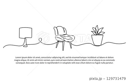 One line of antique furniture from the past. Abstract minimal continuous line. 129731479