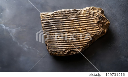 ancient clay tablet with linear incisions 129731916