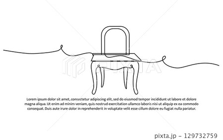 One line of mirror and dressing table. Abstract minimal continuous line. 129732759