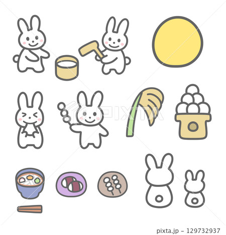 かわいいお月見のイラストセット 129732937