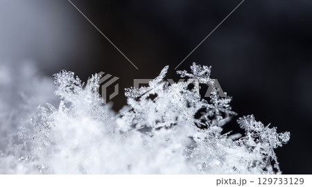 Macro snowflakes showing intricate winter details on dark background 129733129