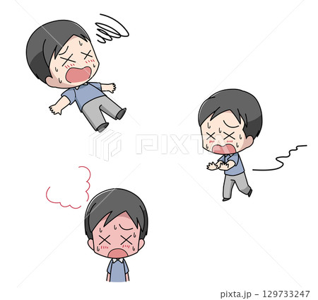 重度の熱中症になる男性のイラスト3種類セット 129733247