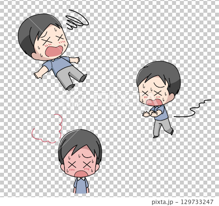 重度の熱中症になる男性のイラスト3種類セット 129733247