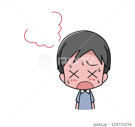 暑さで皮膚が赤くなる男性のイラスト 129733250