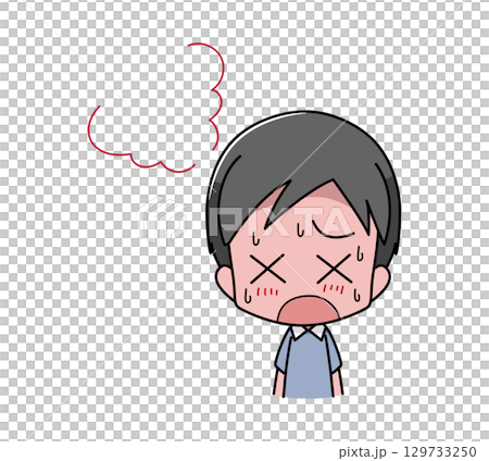 暑さで皮膚が赤くなる男性のイラスト 129733250