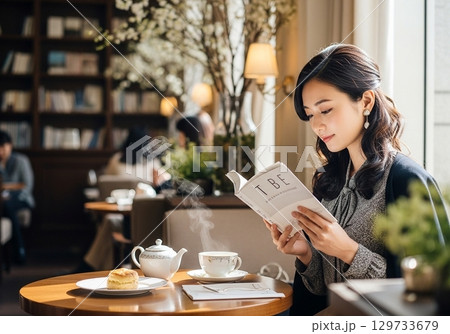 本を読んでいる日本女性 129733679