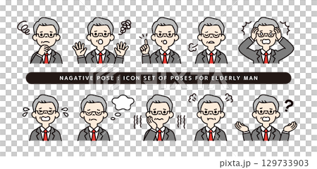 Icon material set of negative poses of senior presidents wearing glasses_Vector_Color 129733903