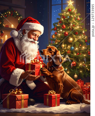 ダックスフンドとサンタクロース ダックスフンドとサンタクロース 129733995