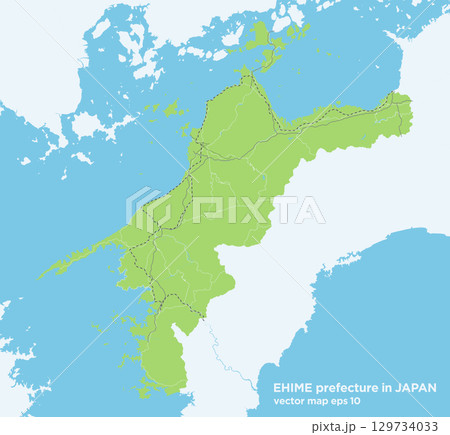 日本の愛媛県の緑色のシンプルなロードマップ 129734033