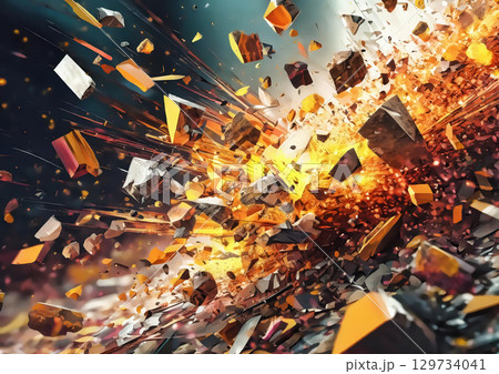 爆発して破片が飛び散る抽象的な背景 129734041