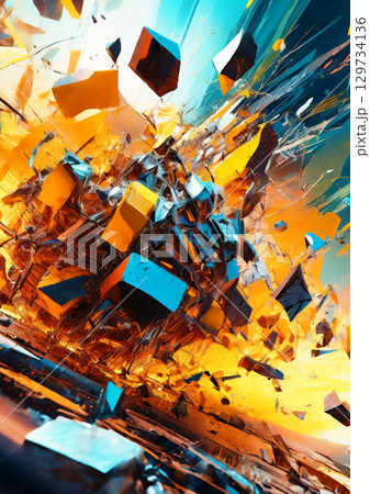 爆発して破片が飛び散る抽象的な背景 129734136