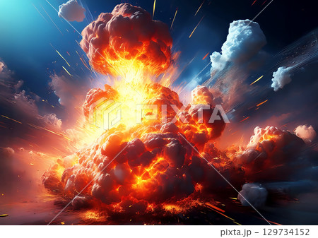 爆発して破片が飛び散る抽象的な背景 129734152