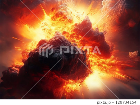爆発して破片が飛び散る抽象的な背景 129734154