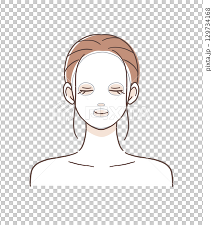一位女士用面膜滋潤臉部的插圖 129734168